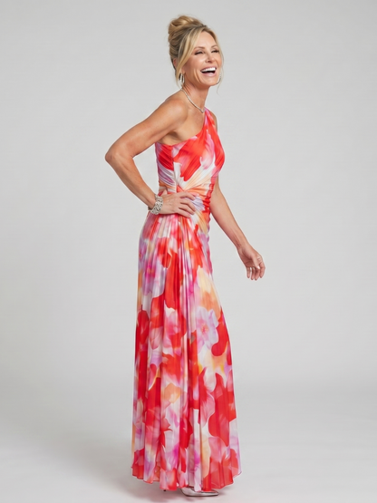 Taya™ Abito Midi con Corpino Plissettato a Spalla Unica
