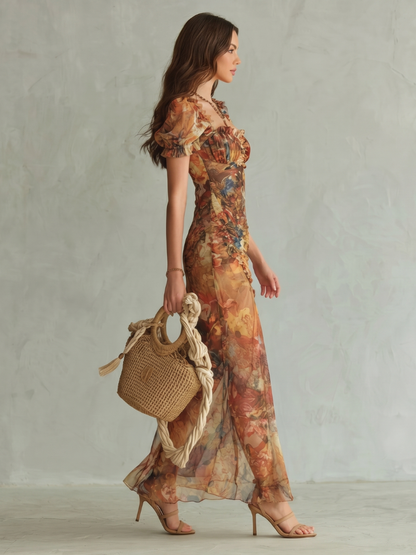 Ciel™ Abito Midi con Maniche Ruffle e Spacco