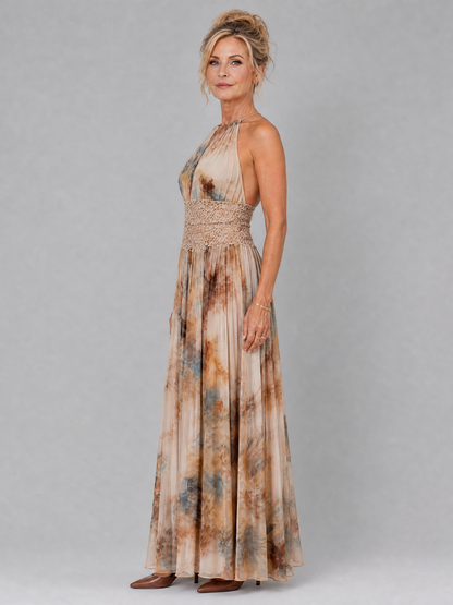 Elavenue™ Abito Maxi con Scollo All'Americana e Vita in Pizzo
