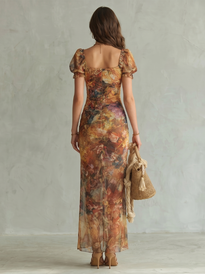 Ciel™ Abito Midi con Maniche Ruffle e Spacco